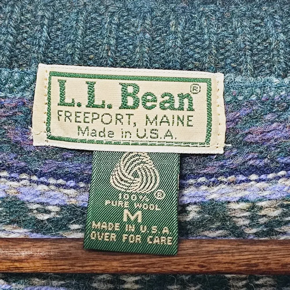 Vintage L.L. Bean Wool Cardigan Vest Women's Size M Fair Isle USA Green Retro - Picture 4 of 5